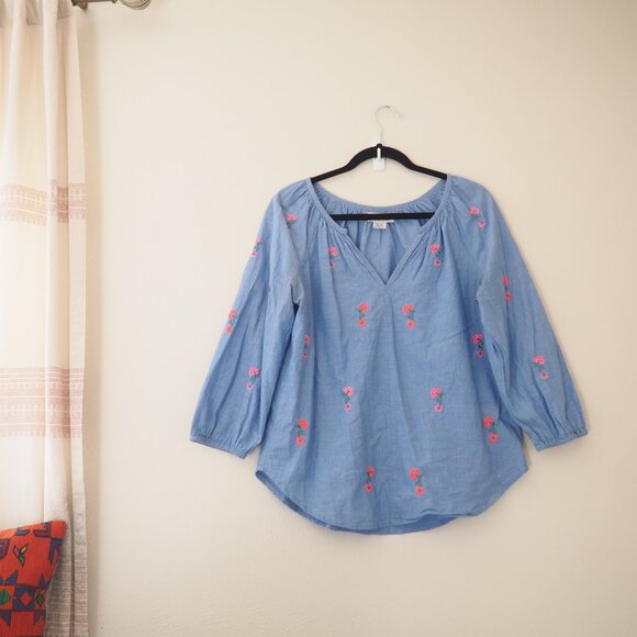 Velvet by Graham & Spencer Kira Blue Flower Floral Embroidered Top sz M - Picture 7 of 12